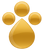 Golden glossy paw print icon on a black background